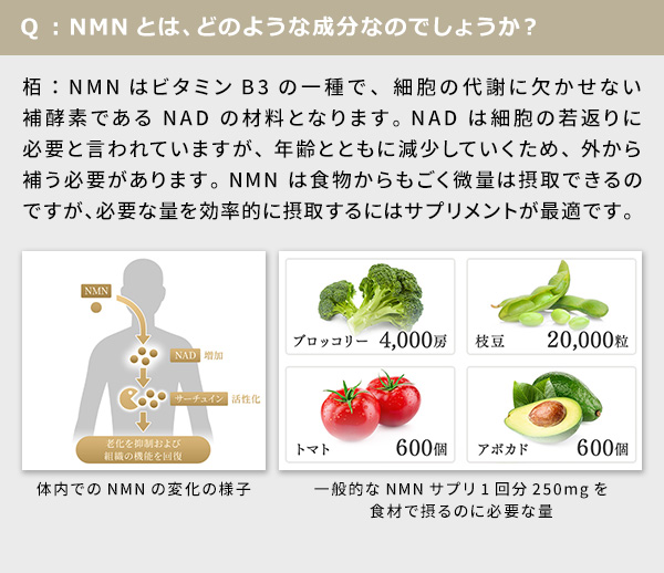 Q ：NMNとは、どのような成分なのでしょうか？